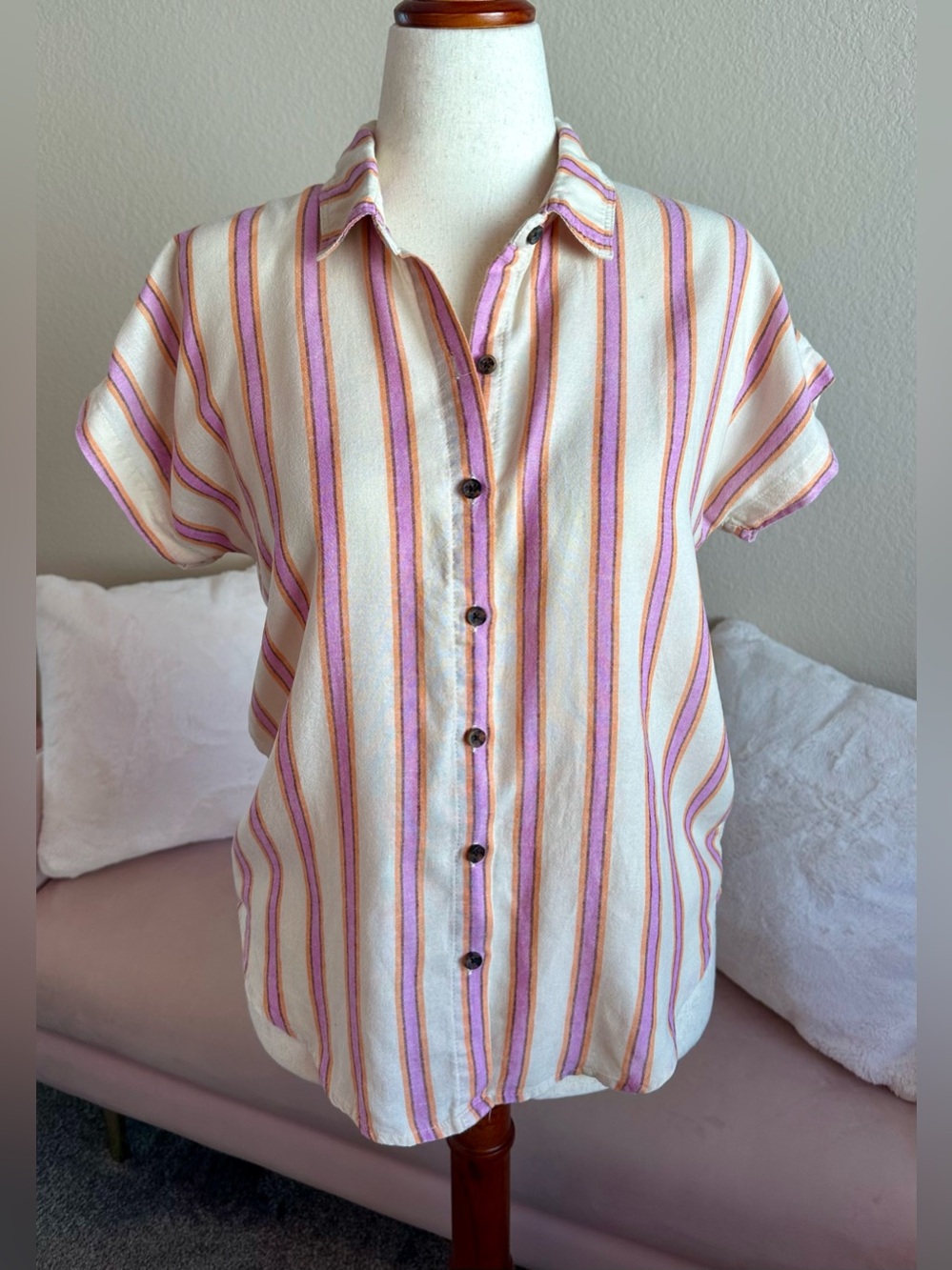 Marine Layer Dana Shirt Women’s S Violet Stripe Button Front Coastal Casual